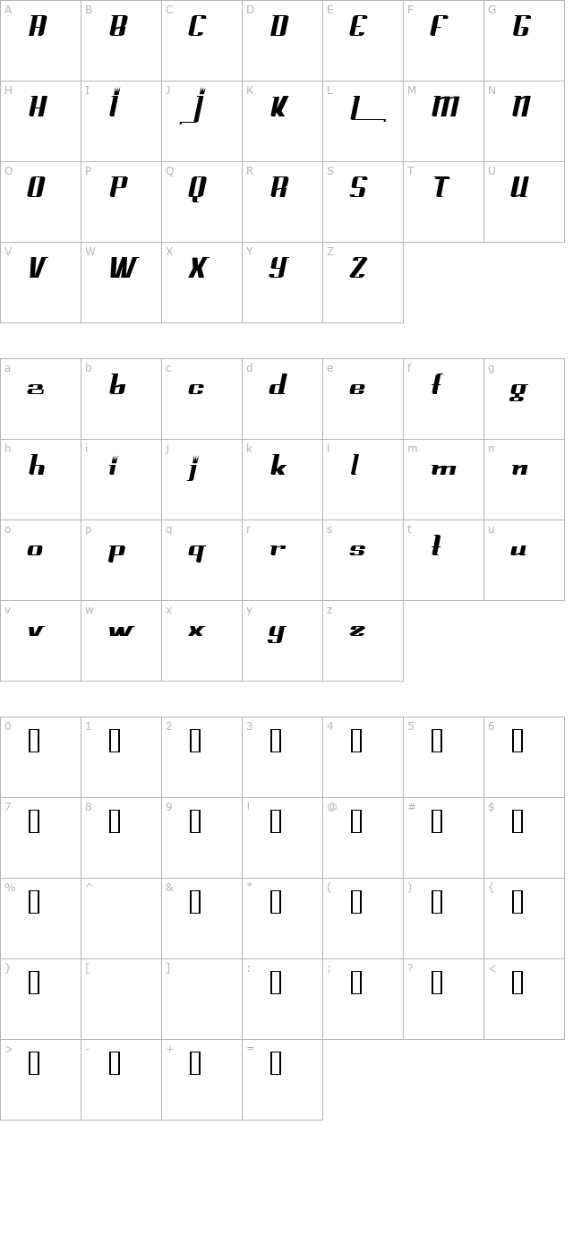 PrinceAlbertCondensed Italic character map