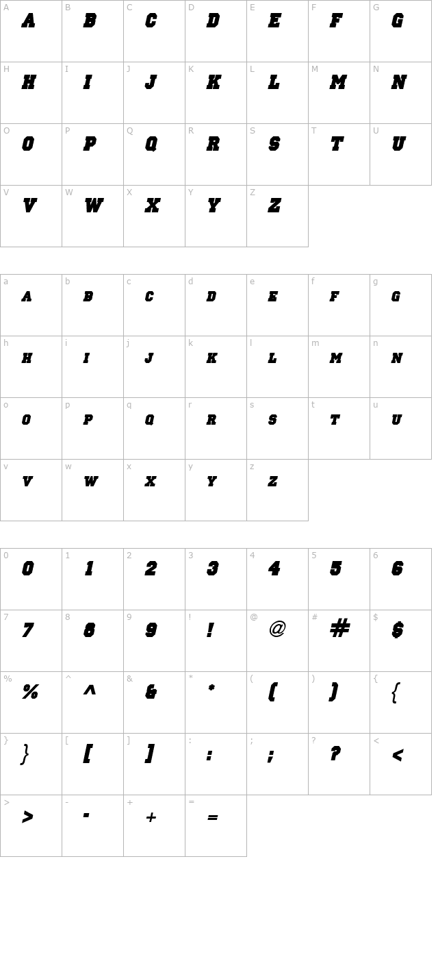 Princeton solid Italic character map