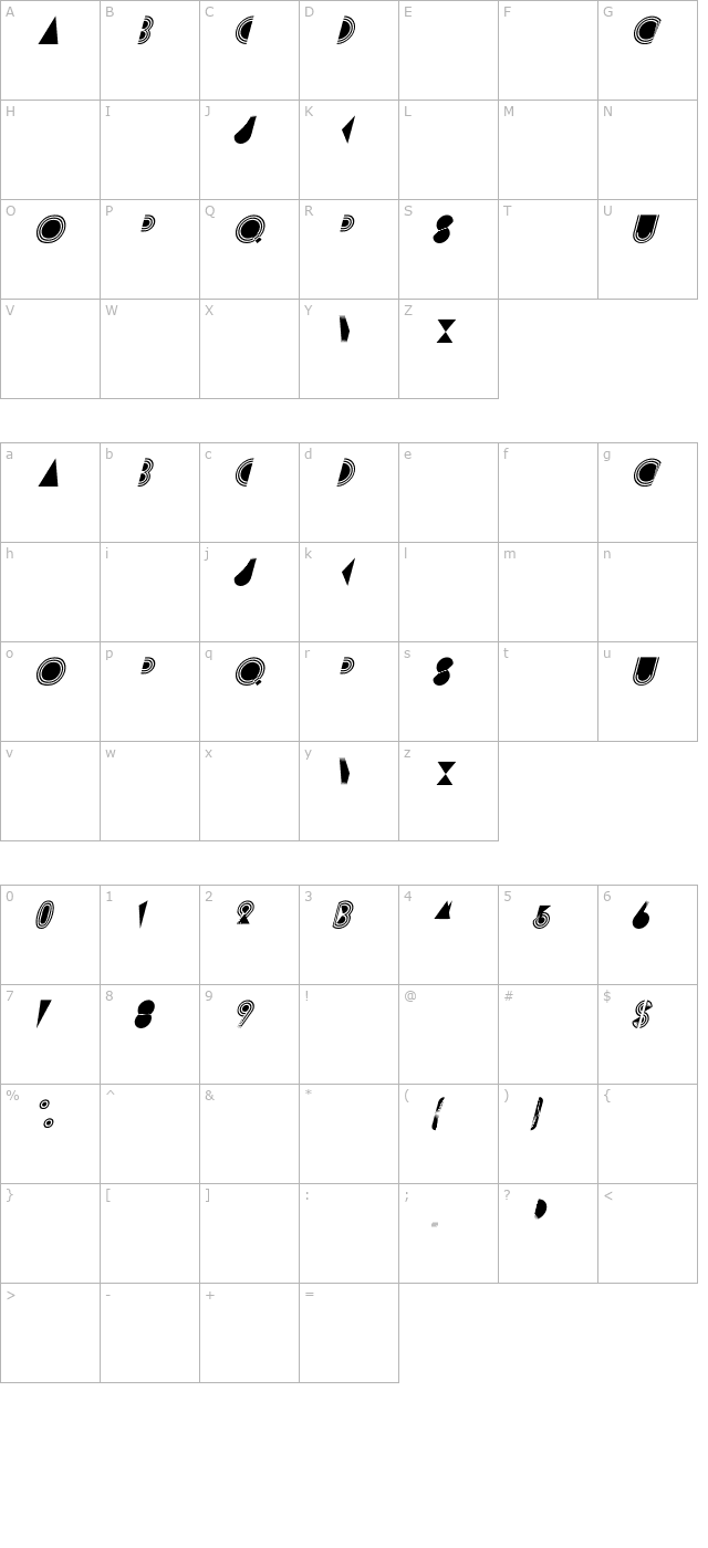 Prisma Italic character map