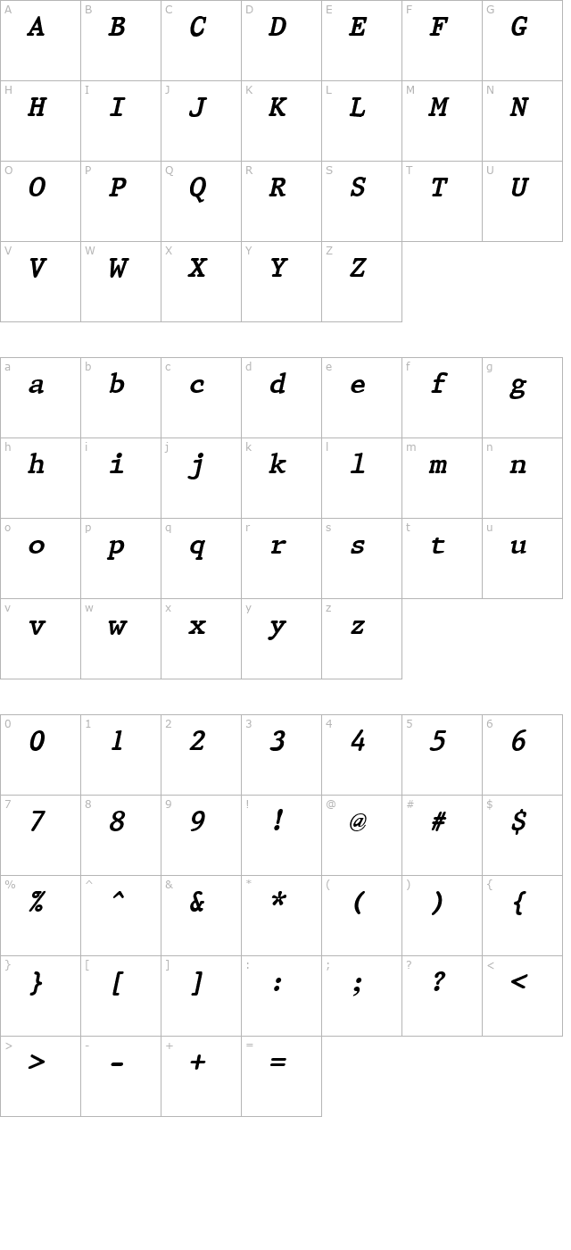 QTPristine Bold Italic character map