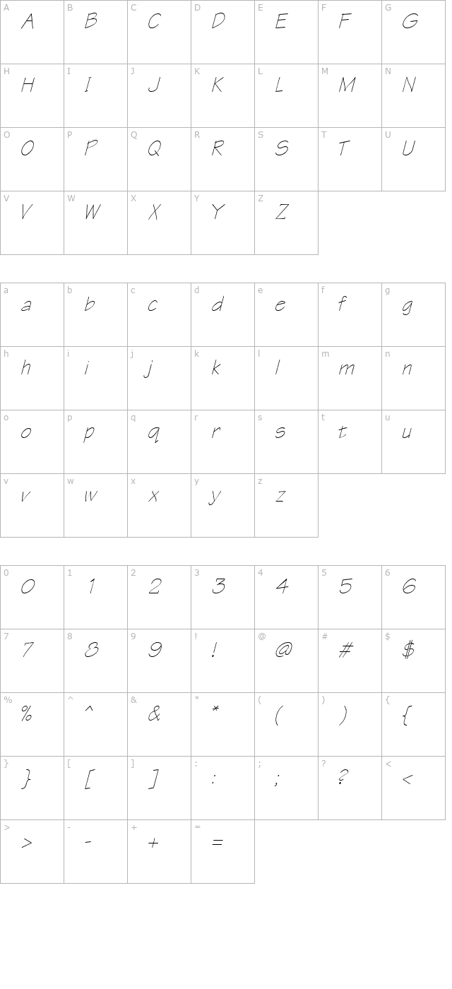 QTTechtone Italic character map
