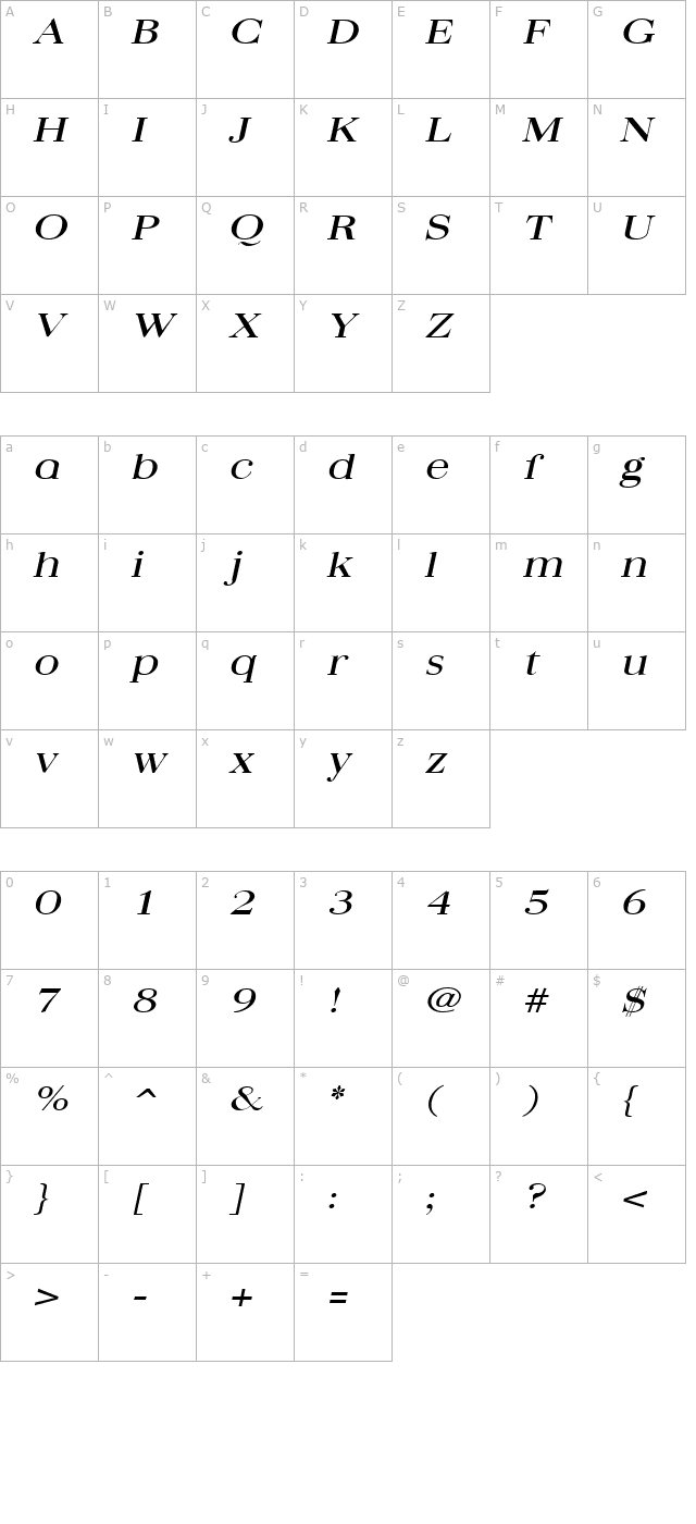 QuantasBroad Italic character map
