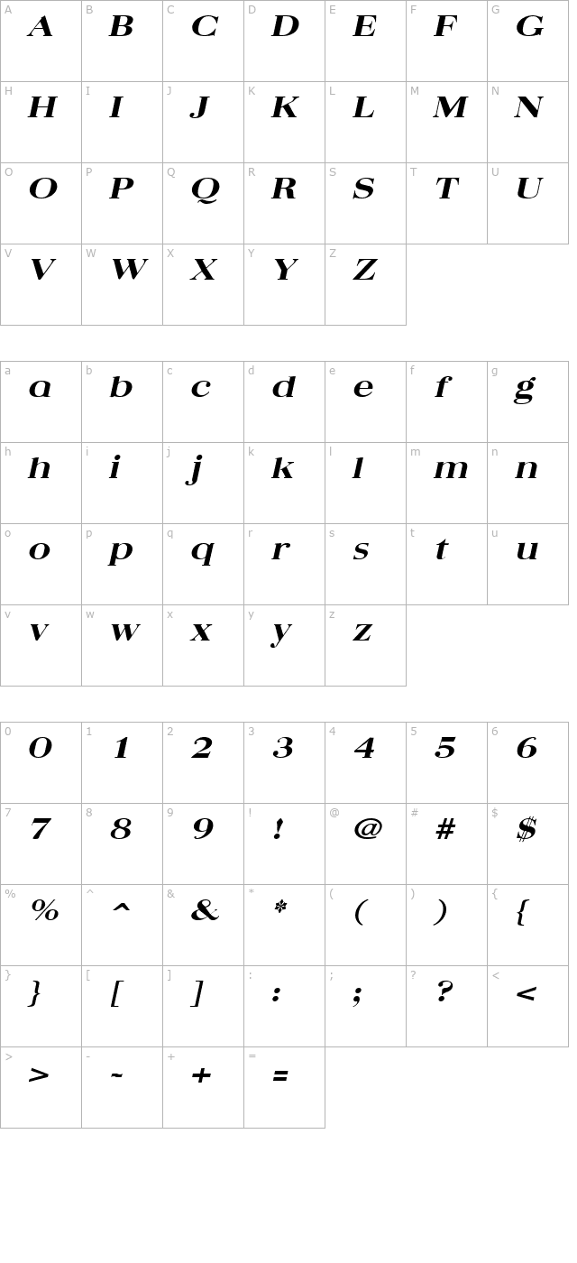 QuantasBroadExtrabold Italic character map
