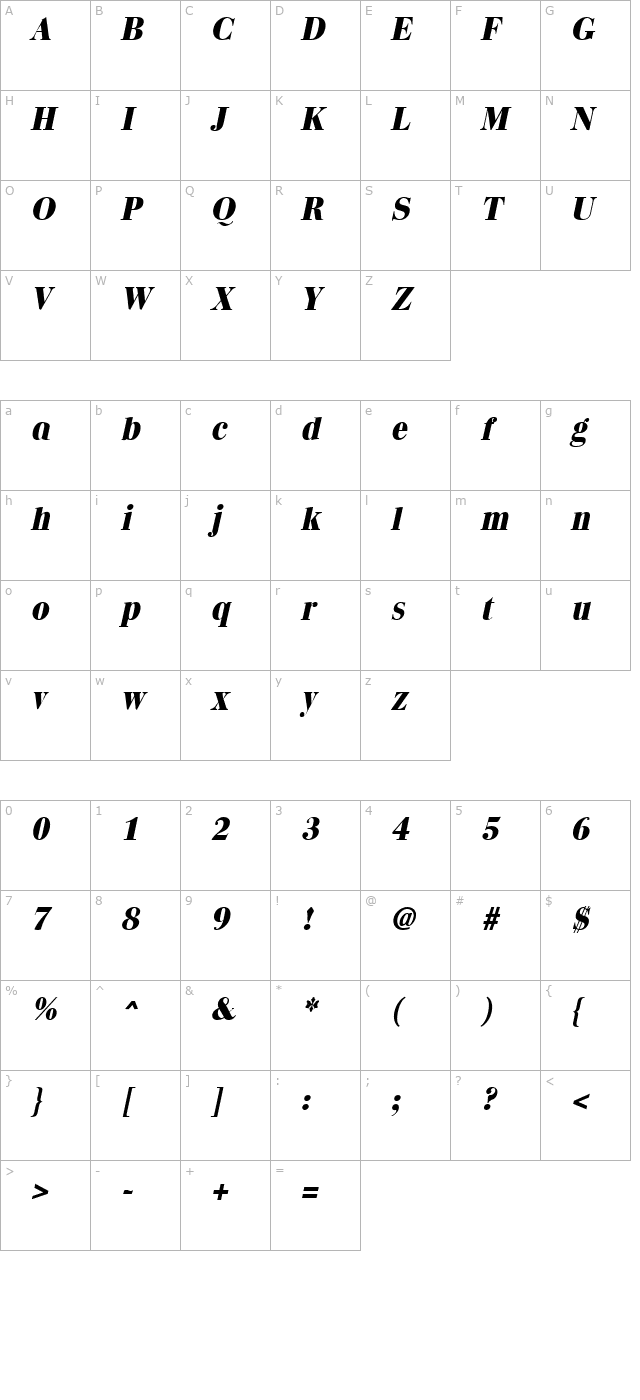 quantasextrabold-italic character map