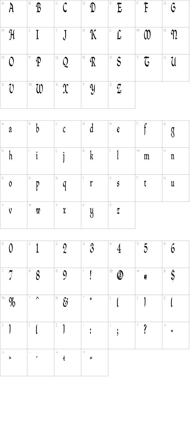 QuillPerpendicularCondensed character map
