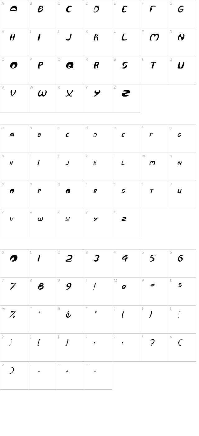 qurve-italic character map