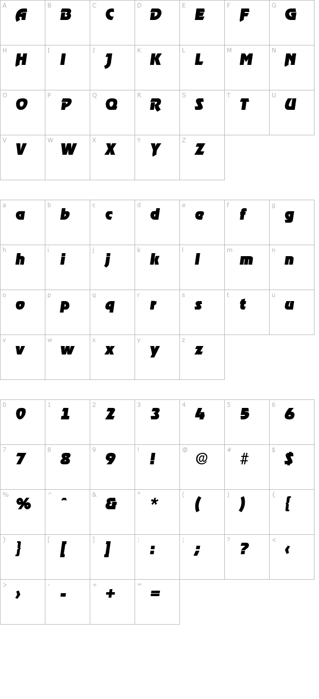 Ragtime-Serial-Black-RegularItalic character map
