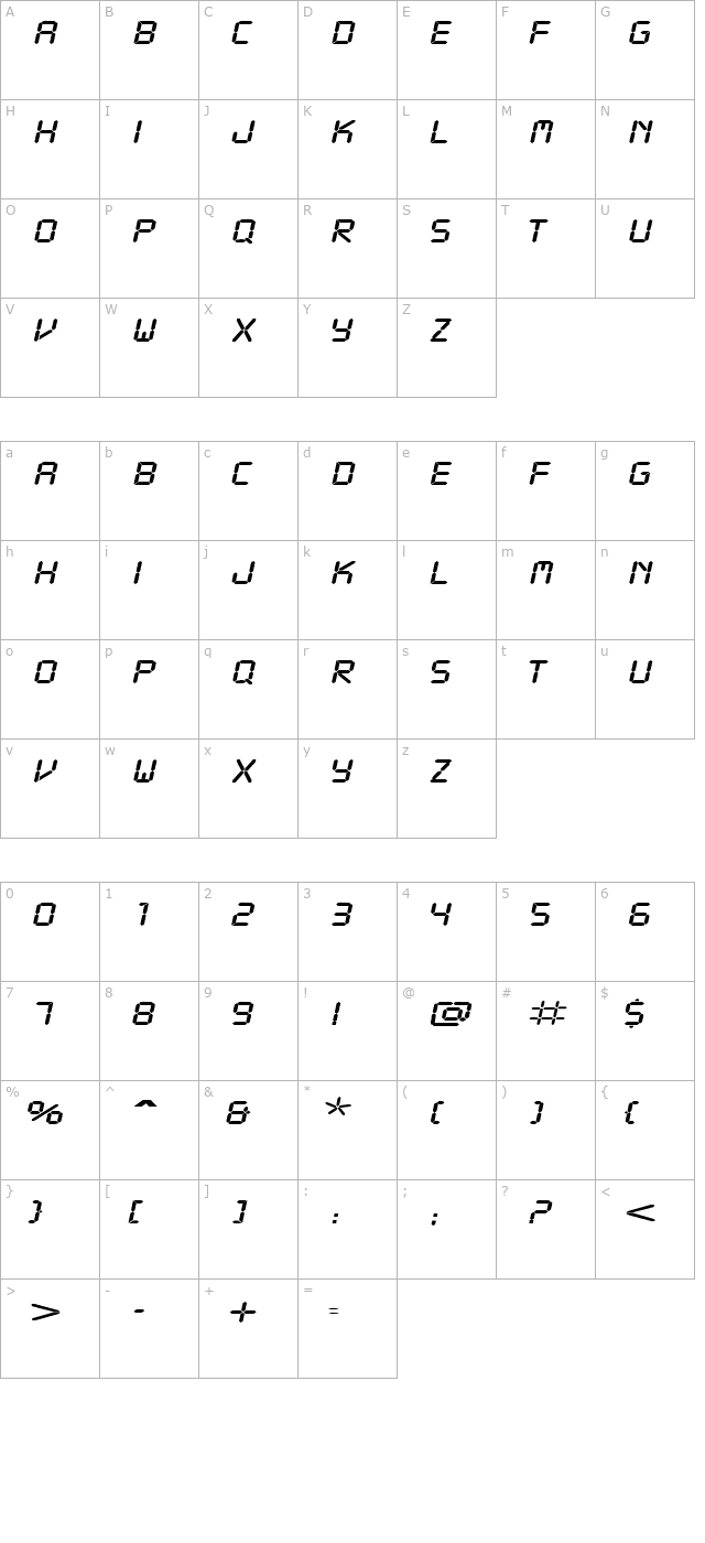 ReadoutExtended Italic character map