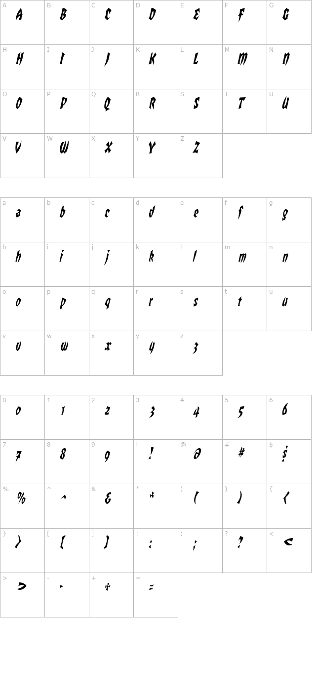 RemusCondensed Italic character map