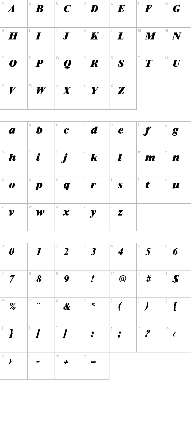 Riccione-Serial-Heavy-RegularItalic character map