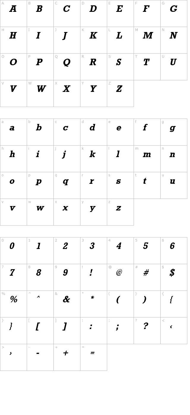 Rockney Bold Italic character map