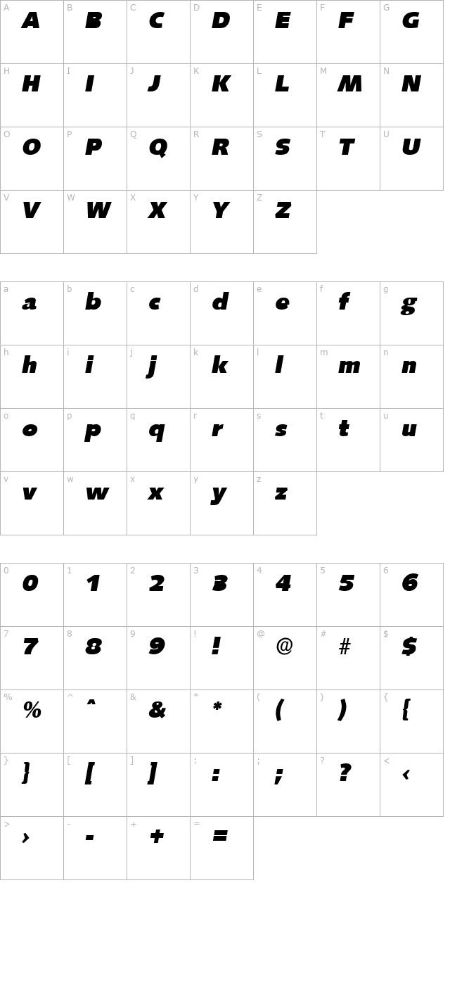 RogerBecker-Heavy Italic character map