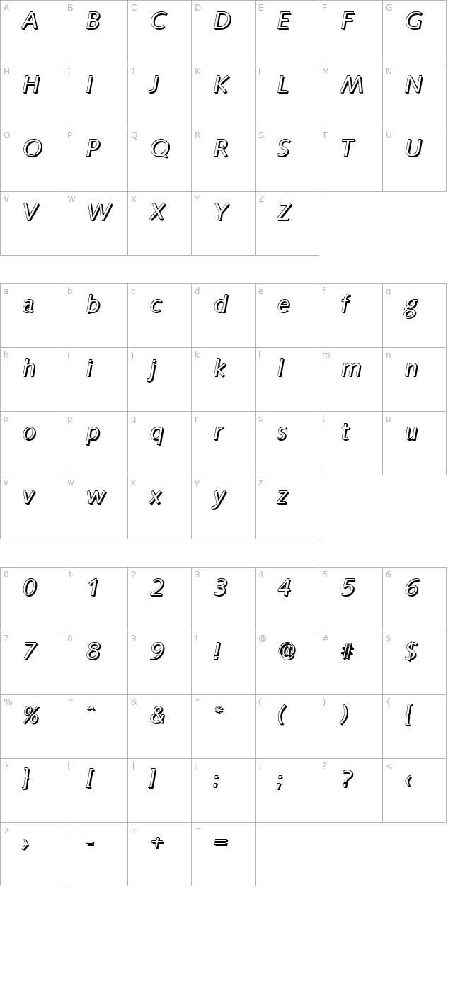 RogerBeckerShadow-Italic character map