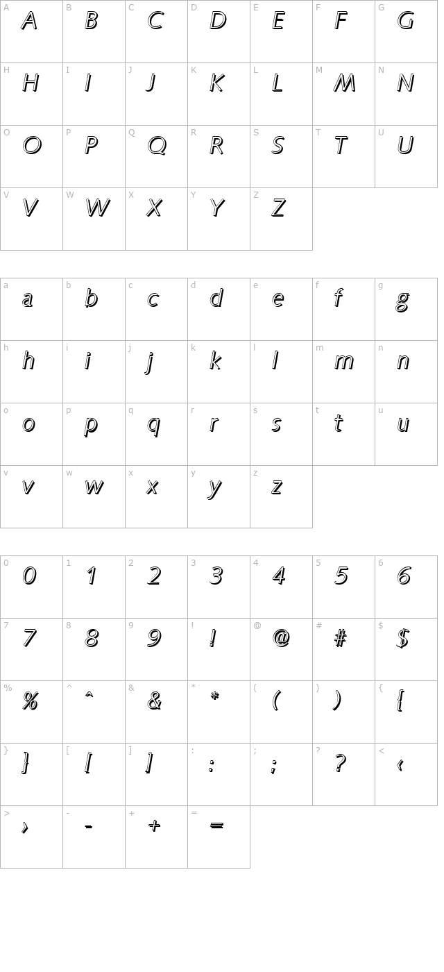 RogerBeckerShadow-Light-Italic character map