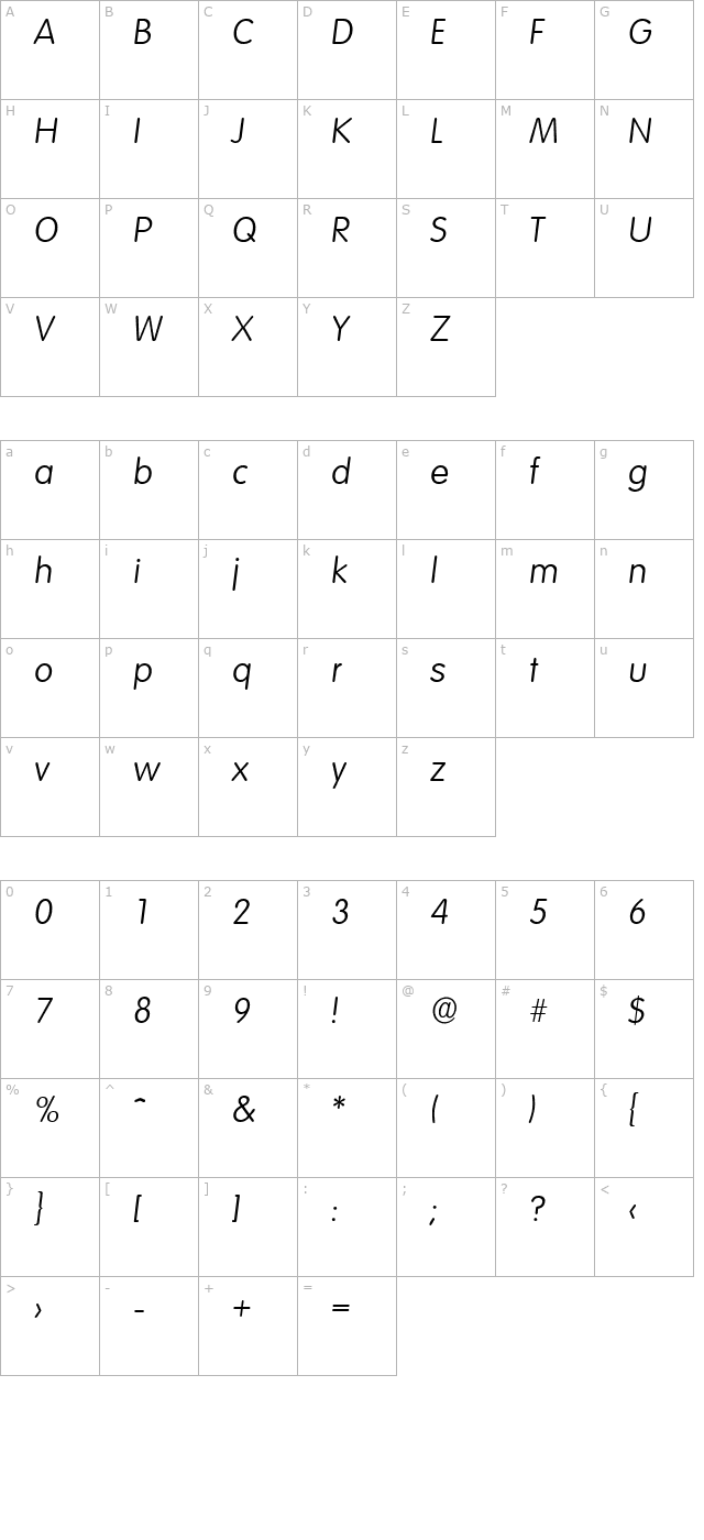 RolandBecker-Light Italic character map