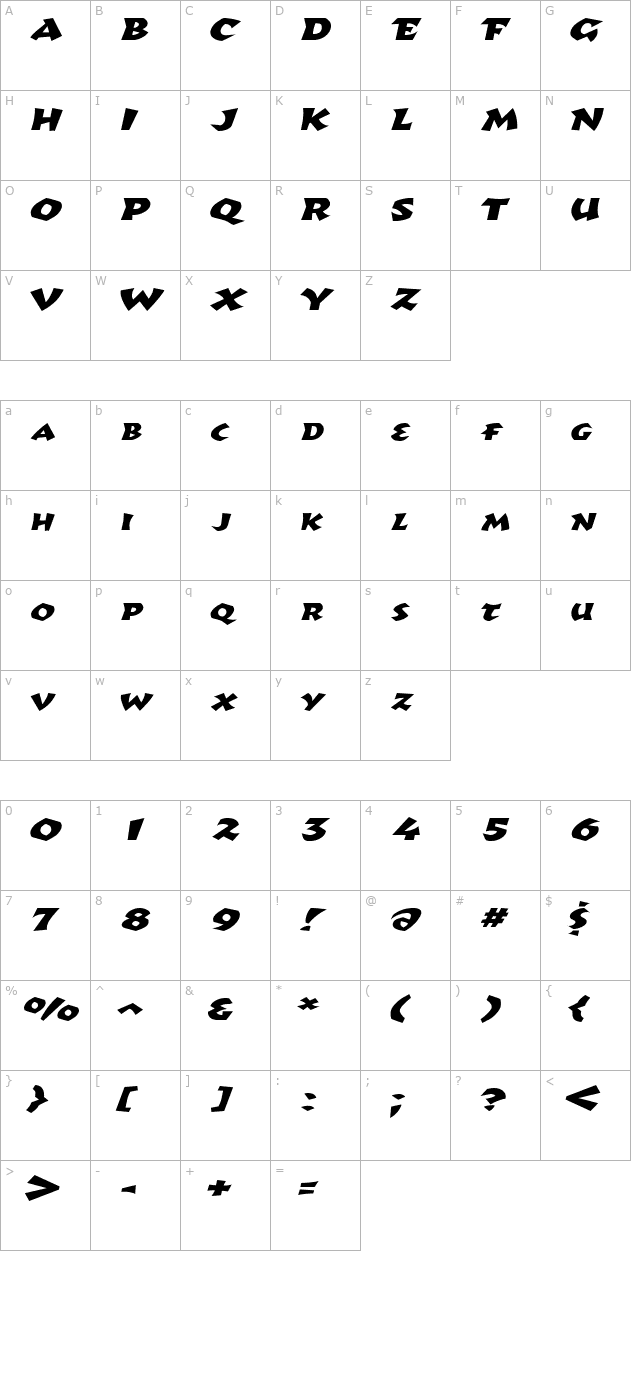 RomulusExtended Italic character map