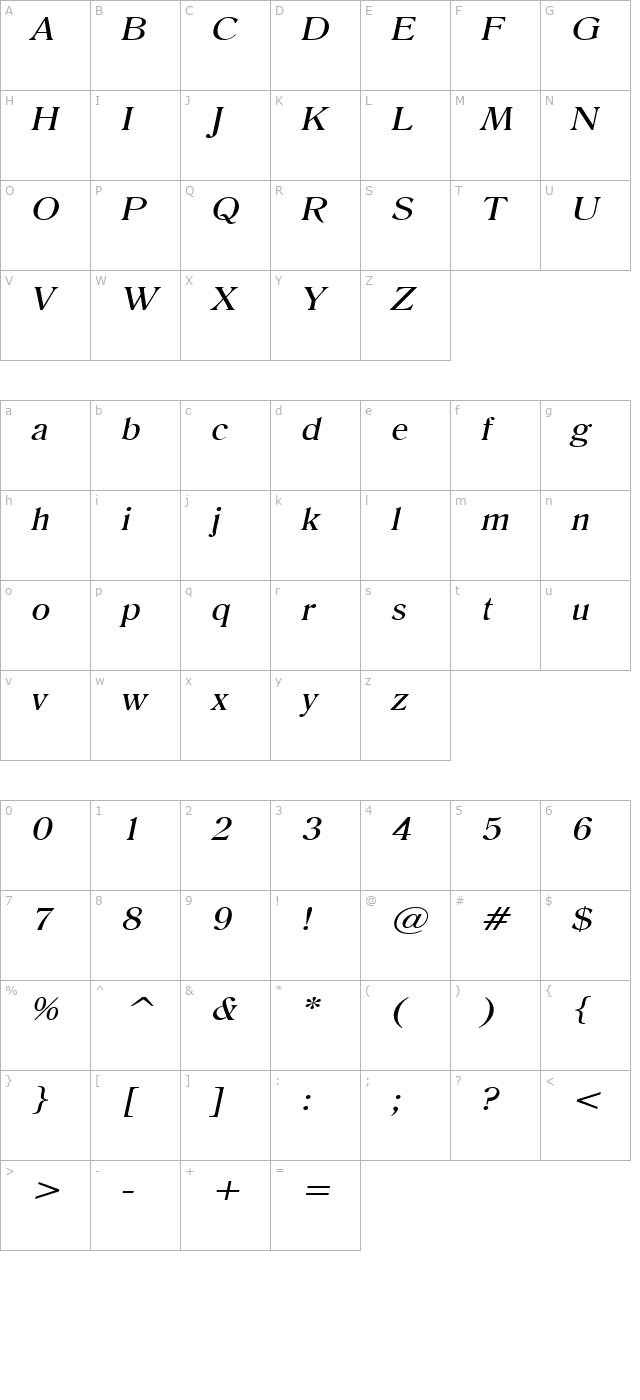 roomy-wide-italic character map
