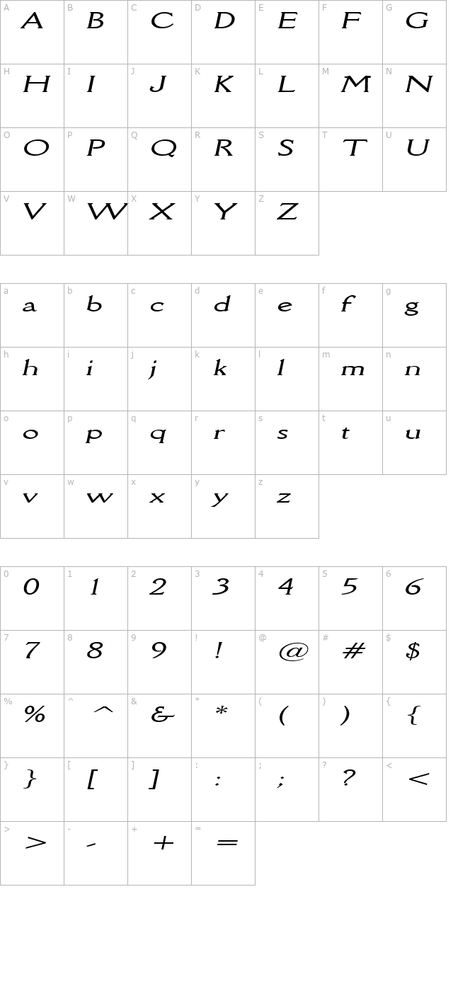 Rory Extended Italic character map