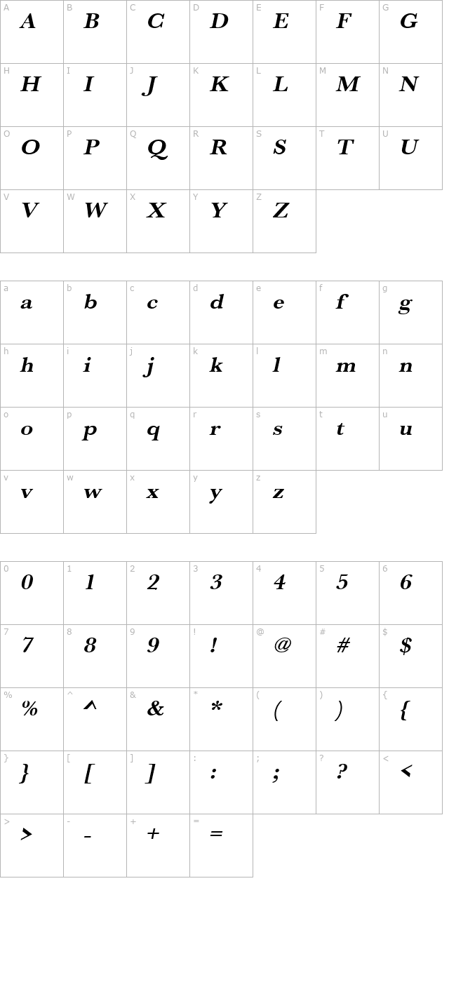 RoxanneBeckerWide Bold Italic character map