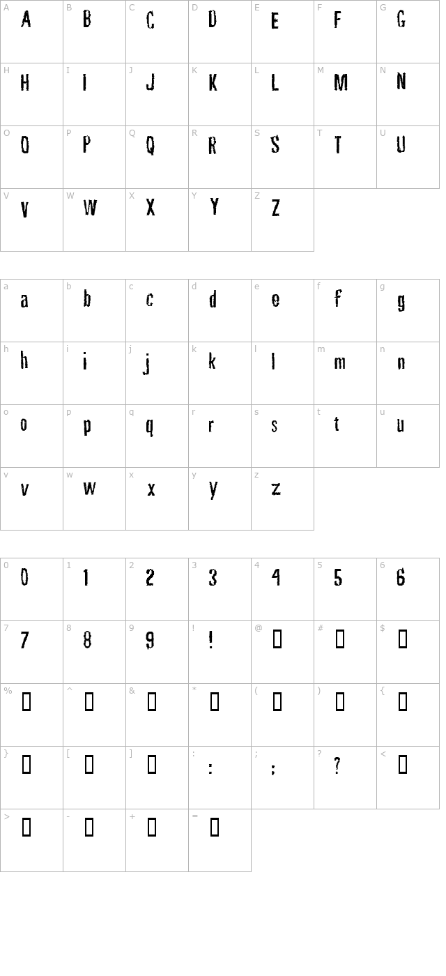 Rubbing Font character map