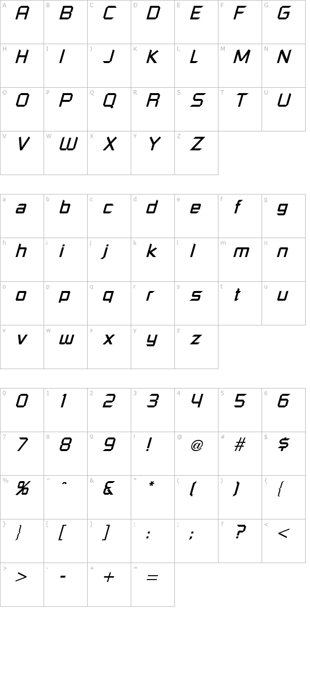 russell-square-italic character map