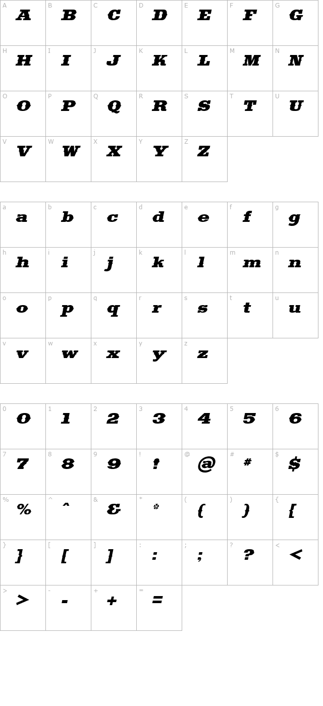 Saddlebag Italic character map