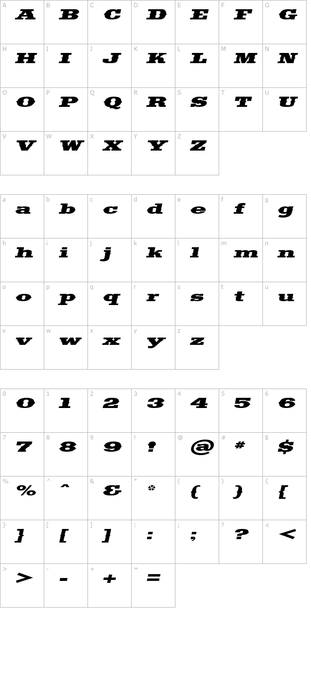 SaddlebagExtended Italic character map
