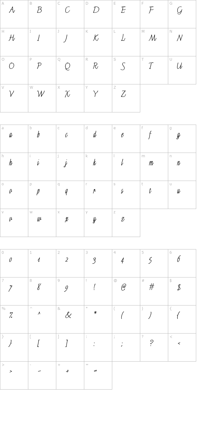 Saphire Light Script character map