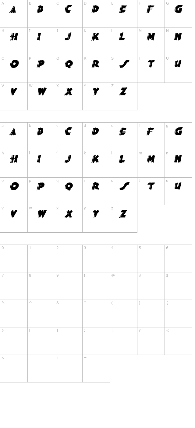 SashDisplayCaps Bold Italic character map