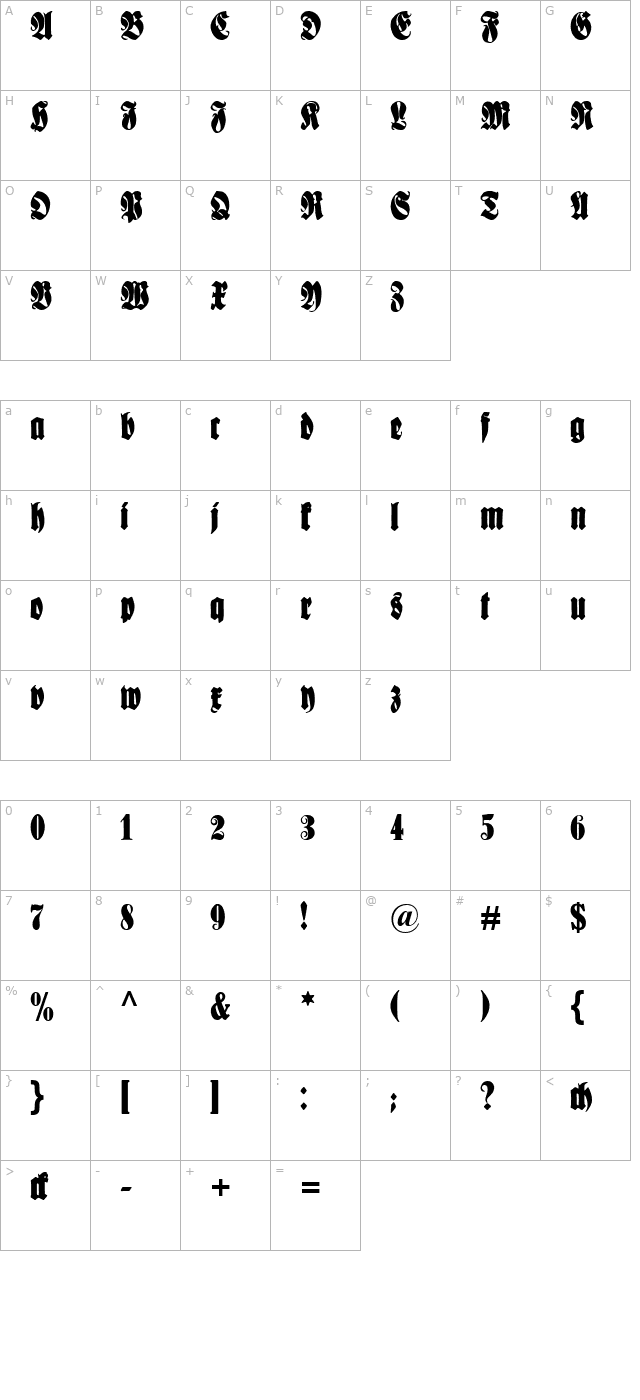 schmale-anzeigenschrift character map
