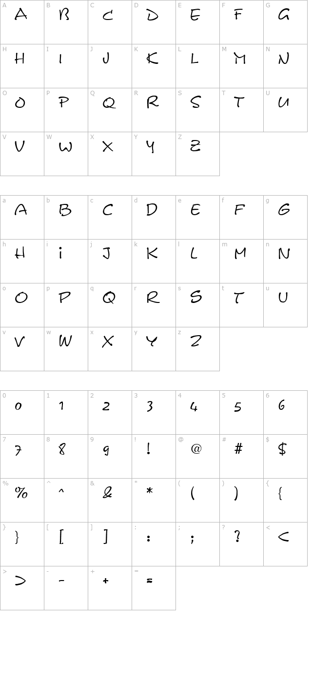 scribble-regular character map