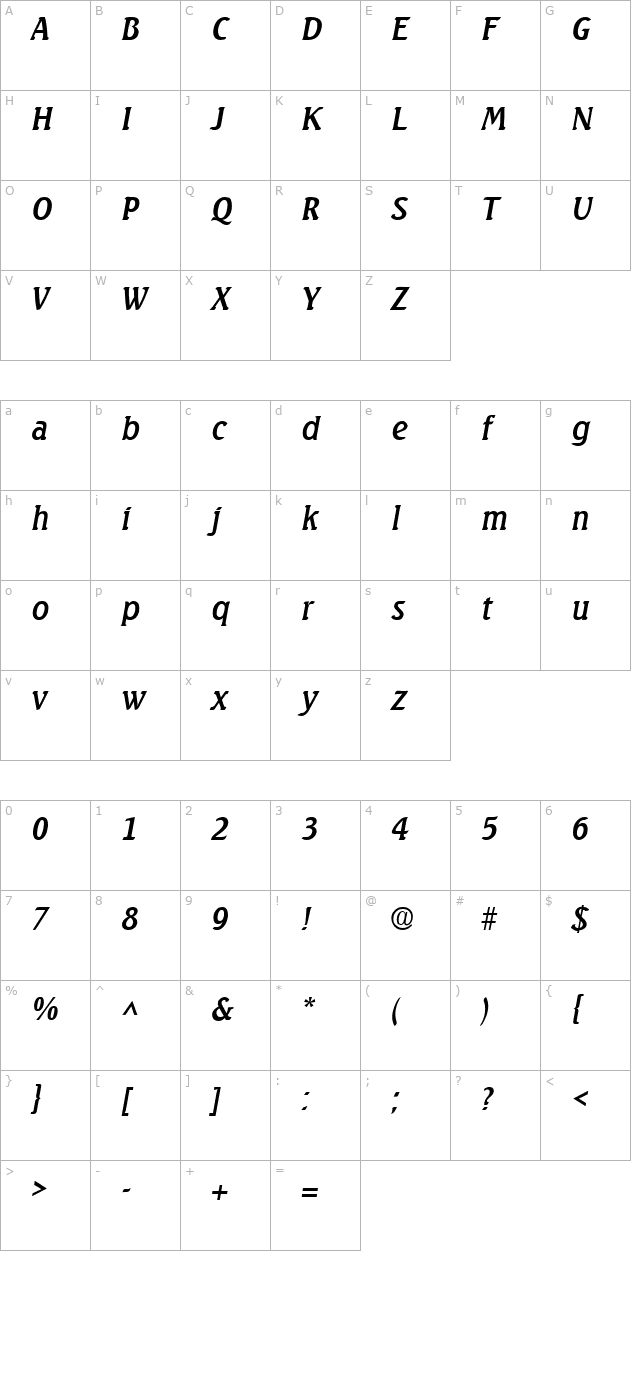seabird-sf-italic character map