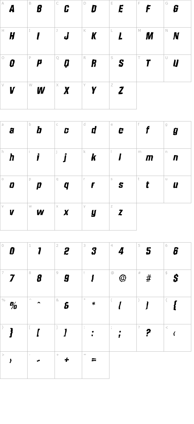 SeanBeckerRandom-ExtraBold-Italic character map