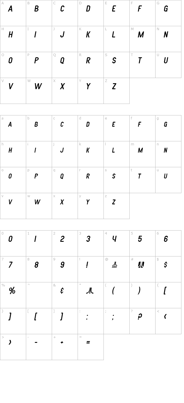 SF Atarian System Italic character map