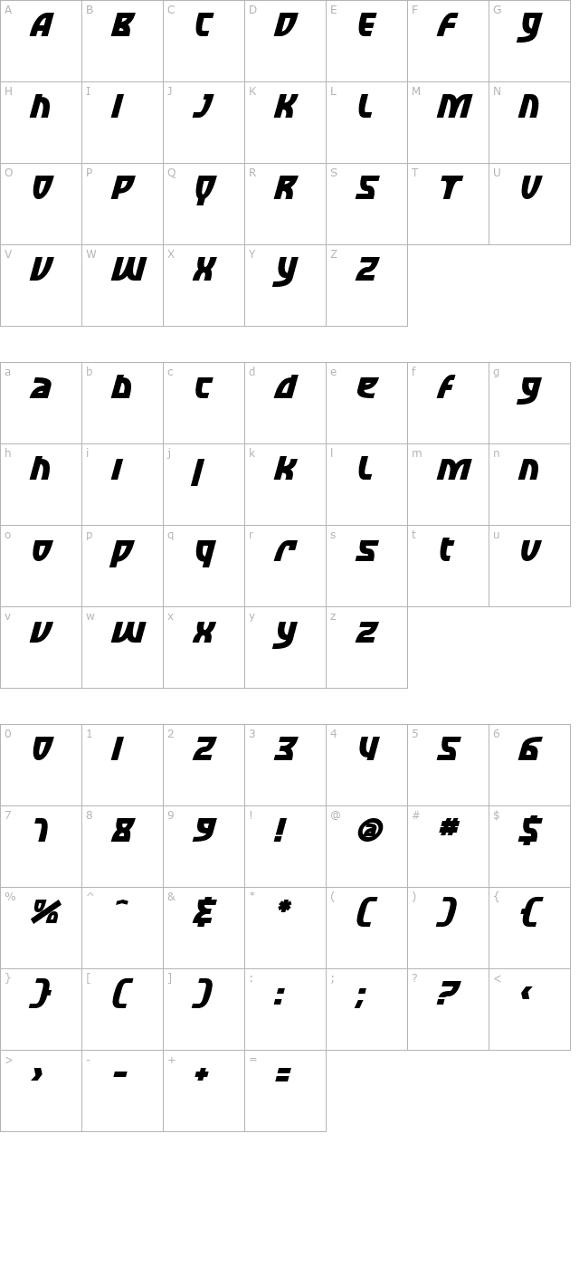SF Retroesque Bold Italic character map