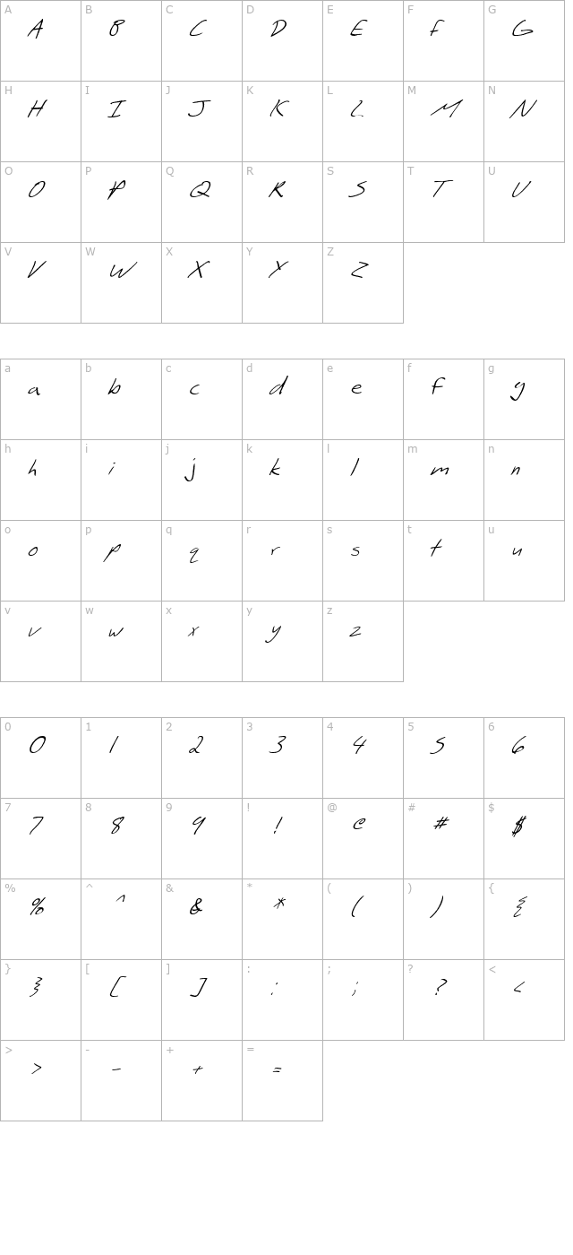 sf-scribbled-sans-italic character map