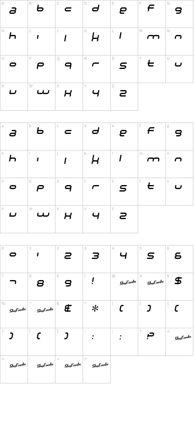 sf-technodelight-ns-italic character map