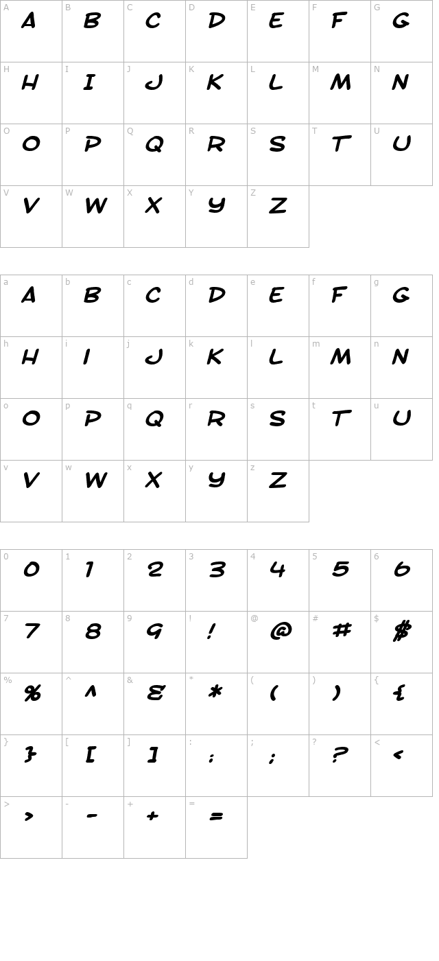 sf-toontime-extended-bold-italic character map