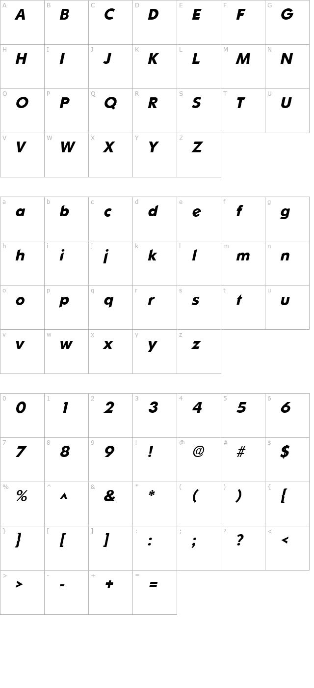 SharnayExtraBold Italic character map
