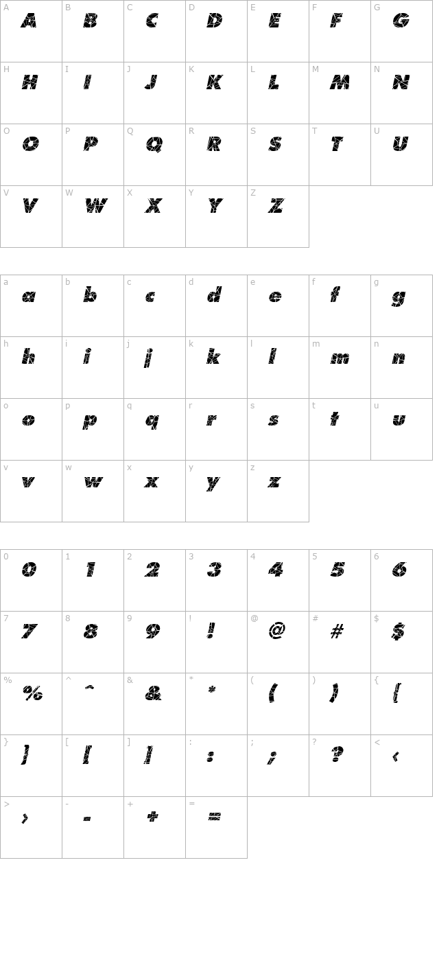 Shatter Italic character map