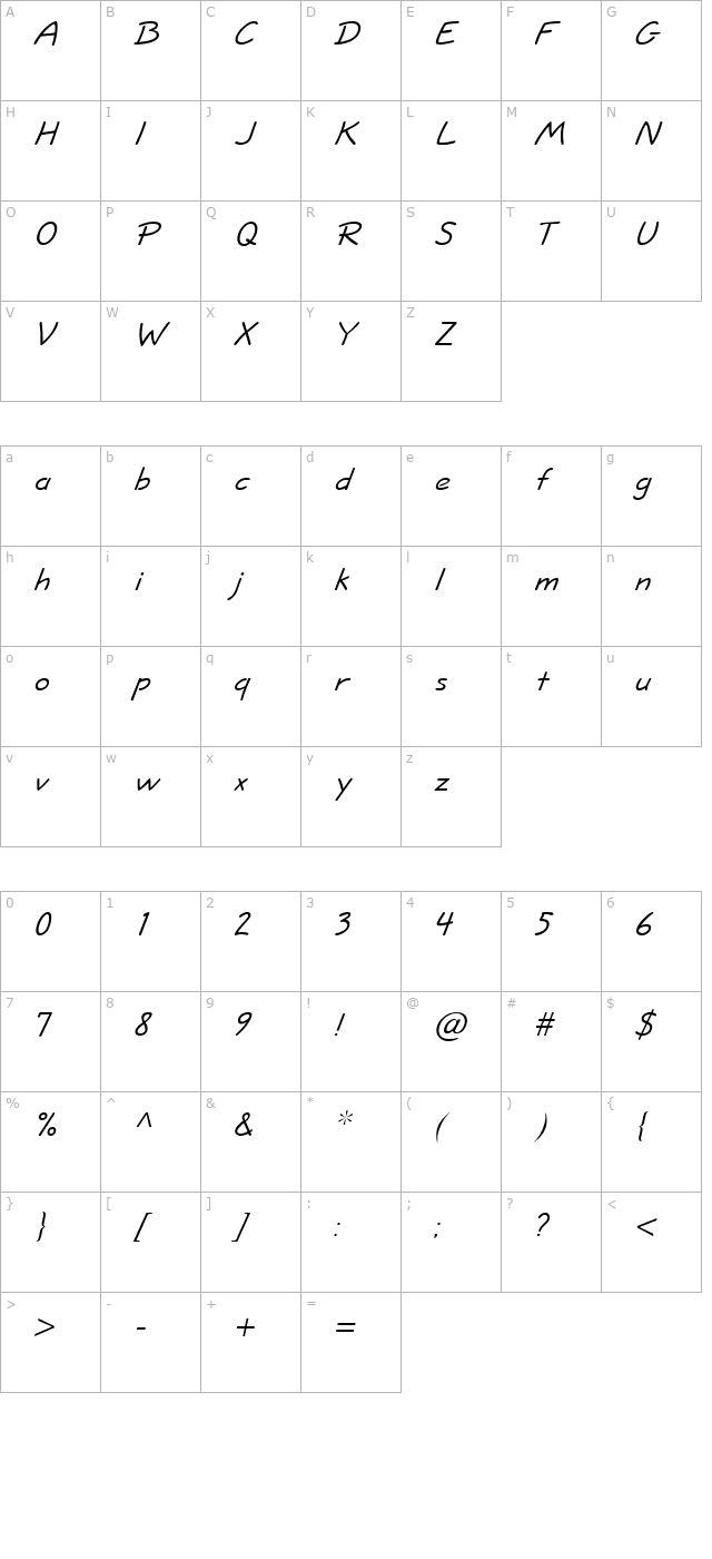 short-hand-heavy-italic character map
