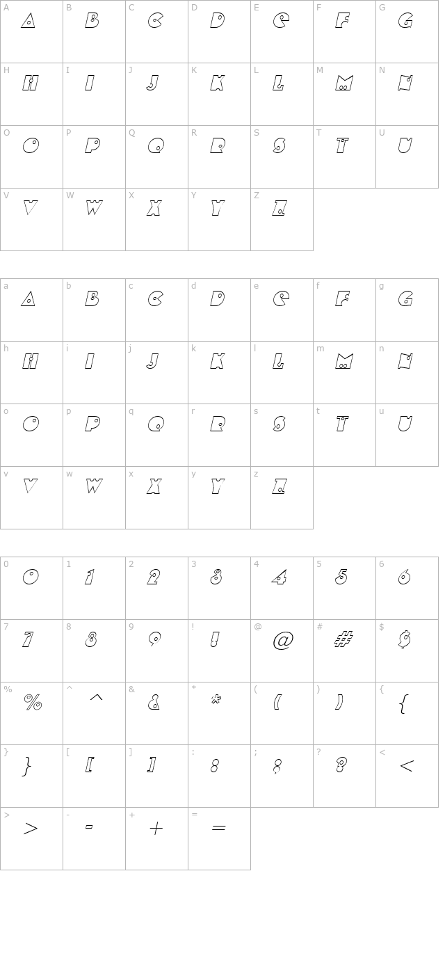 ShotShellOpen Italic character map