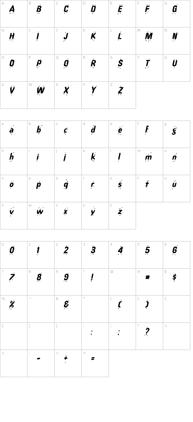 shower-italic character map
