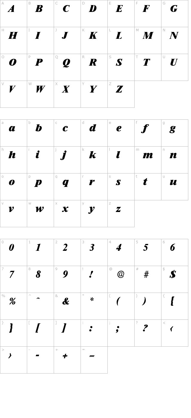 simonbecker-heavy-italic character map