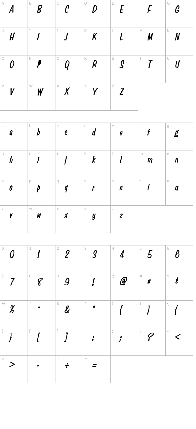Simpson Condensed Heavy Italic character map