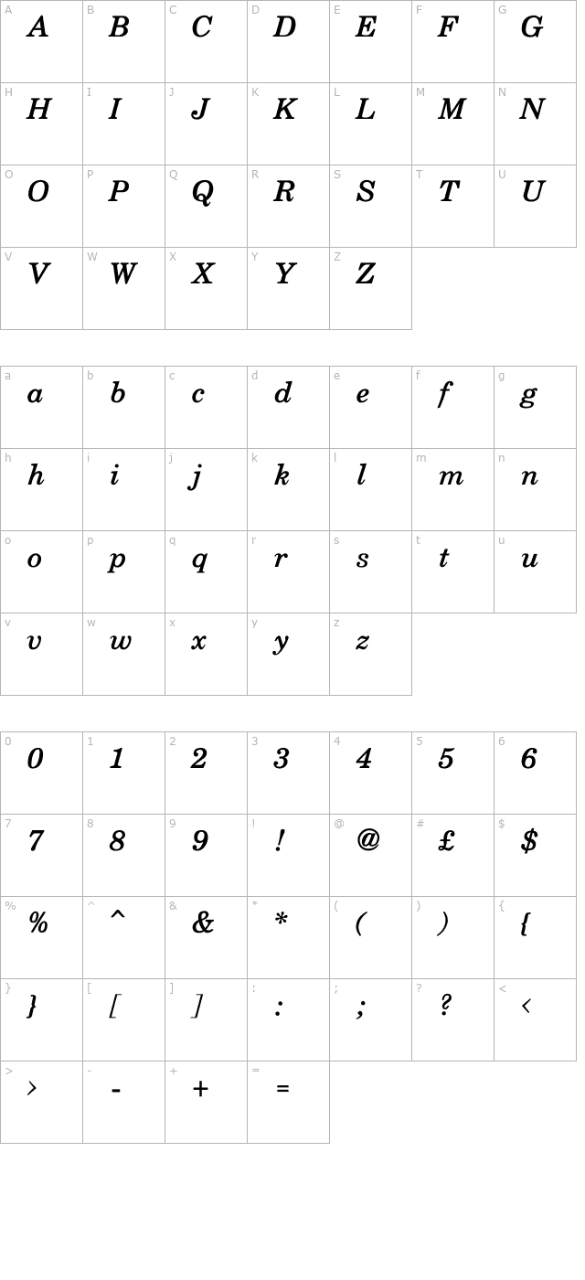 Skt Centurion Bold Italic character map