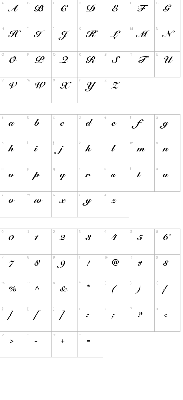 Snell Roundhand Black Script character map