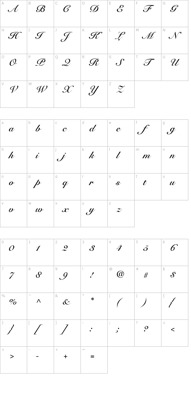 snell-roundhand-bold-script character map