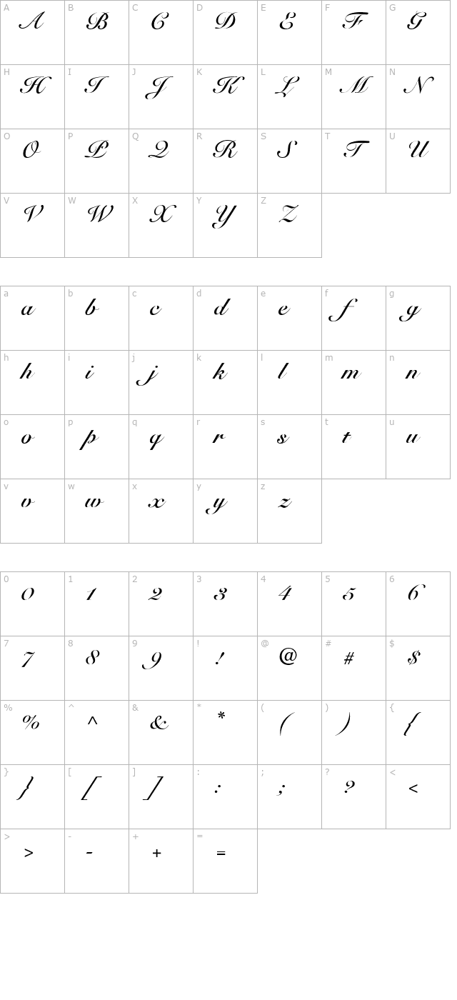 snellroundhandscript-bold character map