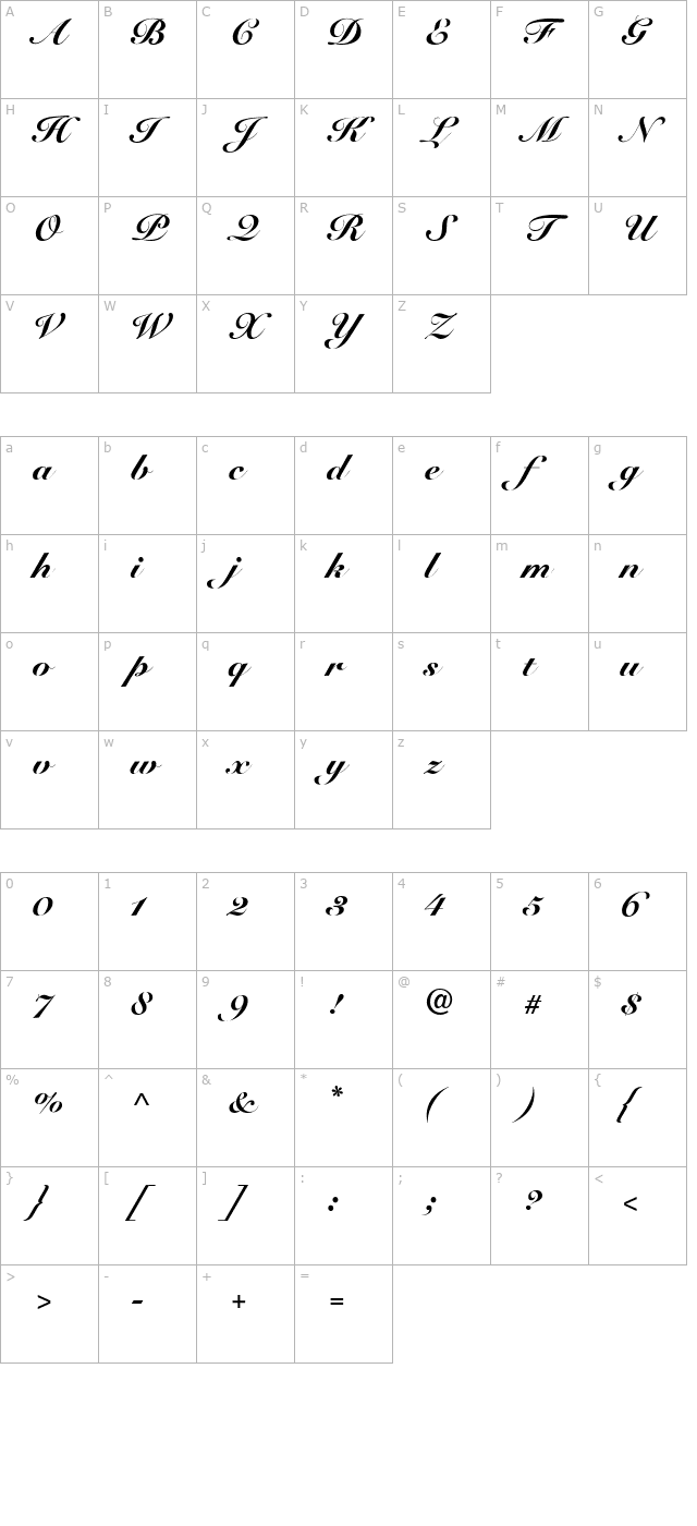 SnellRoundhandScriptBlack character map